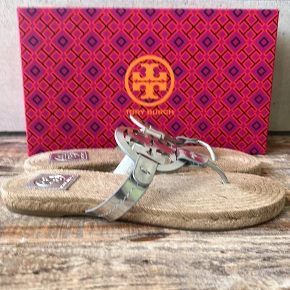 Tory Burch Espadrille Mirror Miller Metallic Sandals - Picture 7 of 7